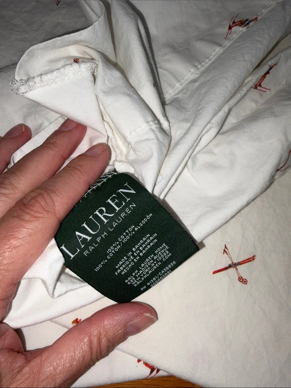 Lauren Ralph Lauren Full Size White Cotton Sheets with Red and Blue Ski Motif